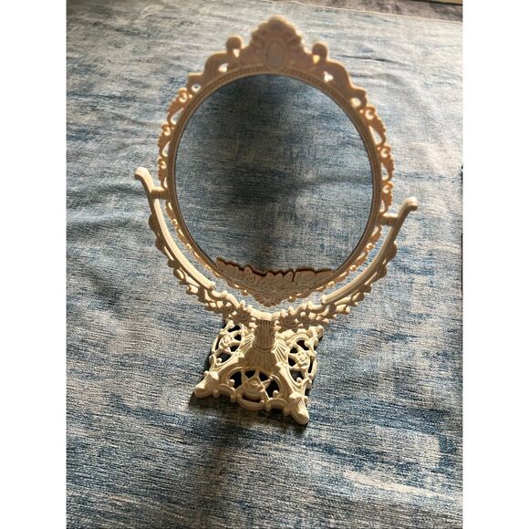 NIB! Cream Beige Vintage Style Scroll Ornate Style Tabletop Vanity Mirror - Picture 1 of 6